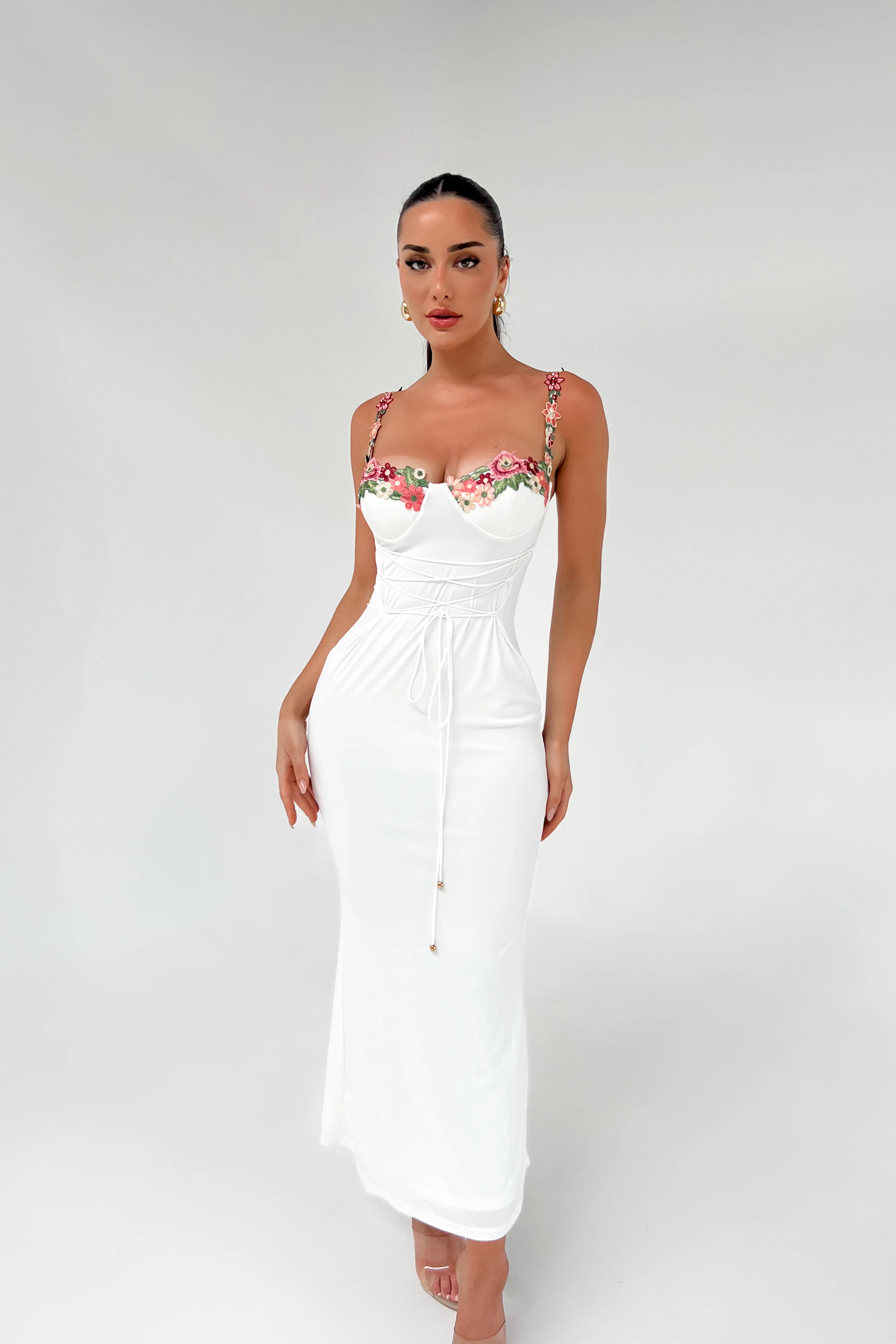 Elegant Floral Embroidered Maxi Dress
